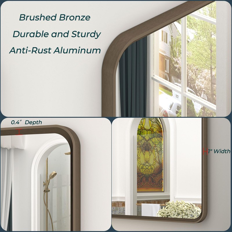 OKPAL 20x28 Bronze Bathroom Mirror, Brushed Metal Bathroom Vanity Mirrors