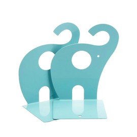 Binnan 1 Pair Cartoon Elephant Bookends, Cute Decorative Bookends for Office School (Blue)