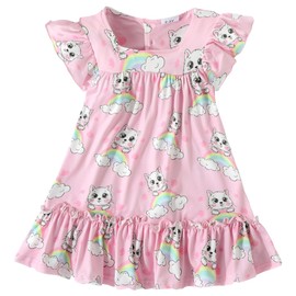 Baby Girls Dress Pink Cat Dress Flutter Sleeve Swing Sundress Toddler Summer Back to School Dress Kids Cat Outfits 4-5 Years
