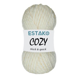 Estako Cozy Thick & Quick Yarn 20% Wool 80% Acrylic Soft Super Bulky Weight #6 Knitting and Crocheting Yarn 3.52 oz (100gr) 65 yds (60 m) (50299-Cream)