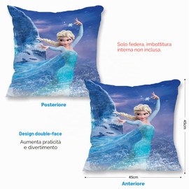 QDUODUO Eisa - Federa per cuscino per bambini, motivo: principessa, motivo: cartoni animati, in peluche, con motivo double-face e chiusura lampo nascosta, per letto, divano, sedia auto, 45 x 45 cm
