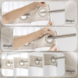 River Dream Linen Farmhouse Shower Curtain with Snap-in Liner, No Hooks Needed,with Magnets,with Tassels,Water Repellent&Machine Washable,71x86Inch