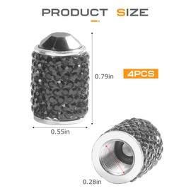 SCUARI 4PCS Tire Caps,Tire Valve Stem Caps,Car Accessories Handmade Crystal Rhinestone Bling Tire Valve Stem Caps Cover,Dustproof Stem Cap for Auto Wheel,Fit for Cars,Trucks,Motorcycles,SUV (Black)