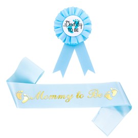 Abeillo Mommy to be Sash and Daddy to Be Tinplate Badge, Baby Shower Decoration Boy, Baby Shower Decoration Set for Baby Shower Party Decoration Boy, Baby Shower Decoration, Baby Welcome Party (Blue)