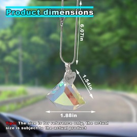 Bling Diamond Car Mirror Hanging Accessories, Crystal Rhinestone Car Interior Rear View Mirror Charm, Lucky Auto Decors, Metal Love Shape Car Ornament Pendant for Women Girls (Colorful)