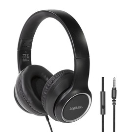 LogiLink HS0053 Stereo Headset with Microphone, with Integrated Controls, Soft Over-Ear Ear Cushions and Easily Adjustable Headband, Black, Normal