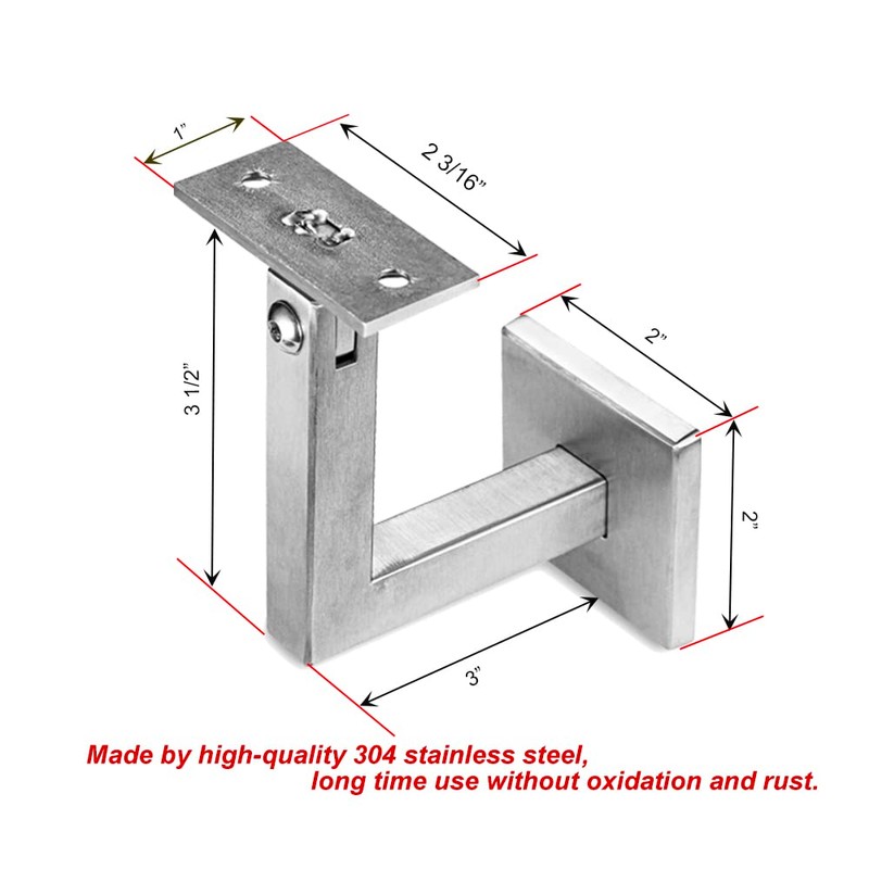 2 x 304 Stainless Adjustable Handrail Brackets, Heavy Duty Wall