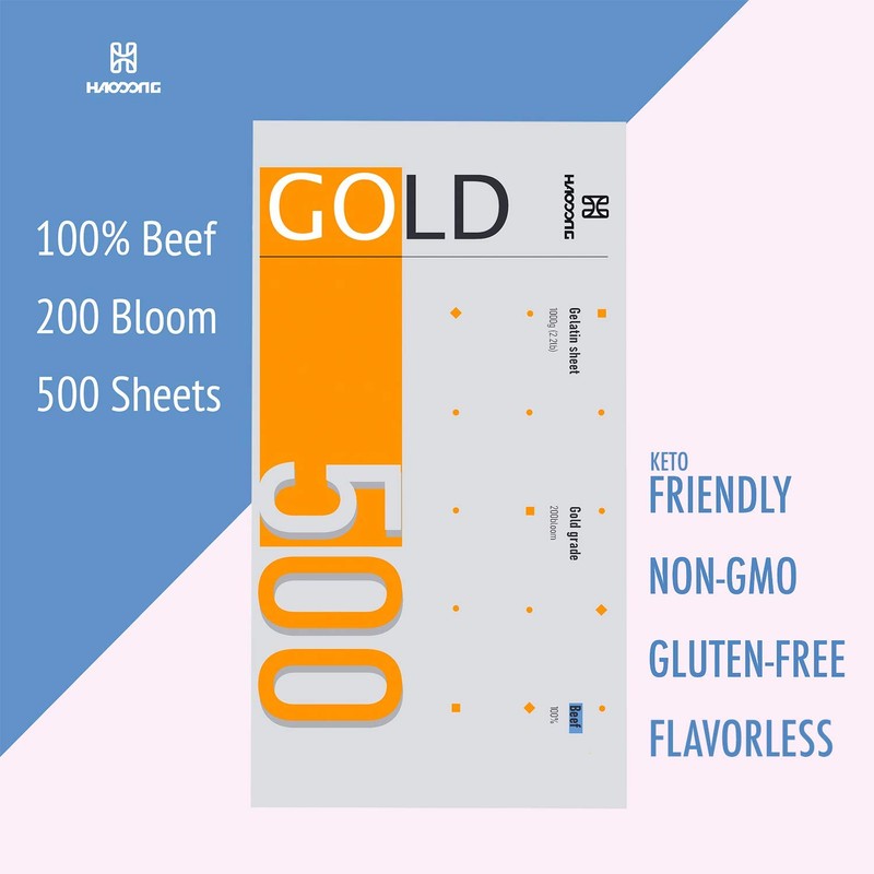 Haodong Beef Gold Leaf Gelatin Sheets - 1KG/2.2LBS (About 500Sheets)