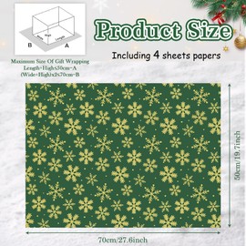 Vibrant Green with Elegant Gold Foil Snowflakes with Metallic Shine Wrapping Paper Flded Flat 4-Sheets, 1 Design: 15 sq. ft. ttl, gift wrap for Christmas Holiday Winter Birthday Party celebrations