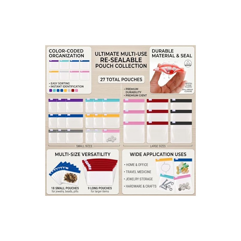 Pack of 27 Portable Pill Pill Bags Transparent Plastic Mini