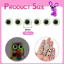 TOAOB 300pcs Glow in The Dark Wiggle Googly Eyes Self Adhesive Luminous Googly Eyes 8mm Plastic Sticker Eyes for DIY Crafts Scrapbooking Decoration