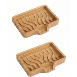 SHUNYUNG Bamboo Soap Dish Holder Tray, 2 Pack Wood Bar Soap Case with Drainage, Bamboo Soap Dish Holder Tray, Wood Bar Soap Saver Self Draining Soap Case, Light Coffee,Beige