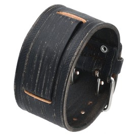 REV BOSS Series 24 mm Lug Width Wide Washed Out Black Leather Strap Cuff Watch Band - BOS-BSK