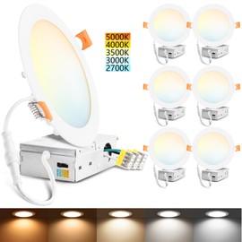 LVWIT 6 Inch LED Recessed Lighting, Dimmable LED Downlight with Junction Box, 5CCT Ceiling Light Fixtures, 2700/3000/4000/5000/6000K, Led Can Lights, 6 Pack