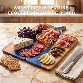 Couple Resin Acacia Wood Charcuterie Cutting Board - 2 Piece Interlocking Cheese Serving Tray Set, Decorative Kitchen Gift for Housewarming Wedding Anniversary Valentine's Day