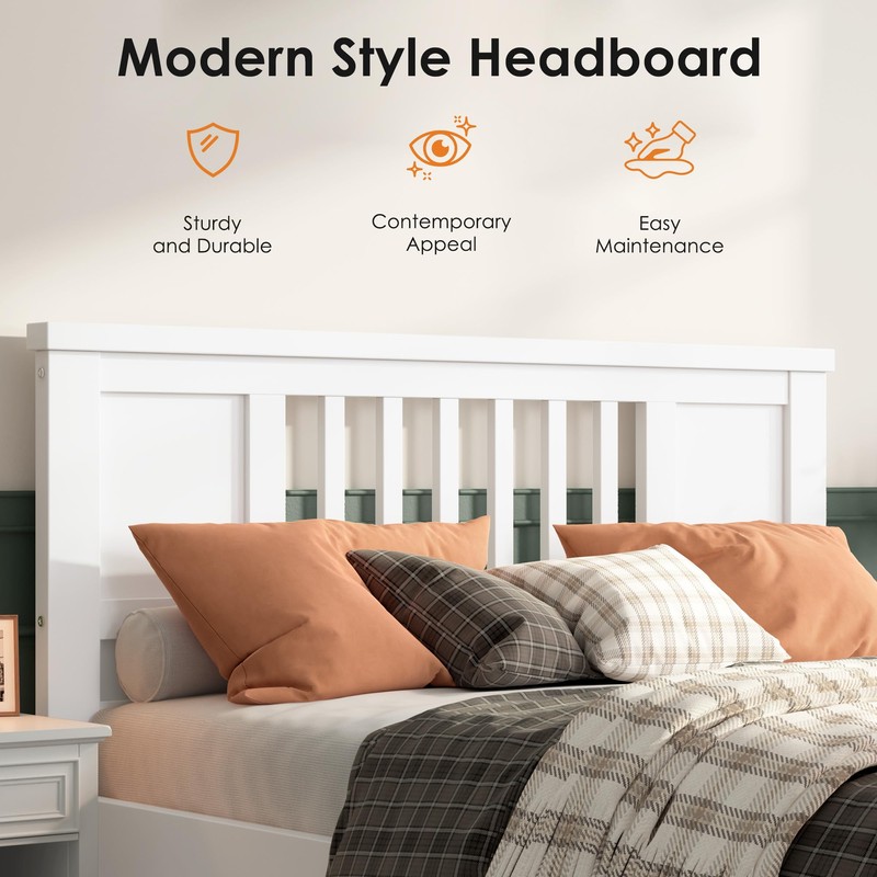 soges Full Bed with Headboard, Solid Wood Platform Bed for