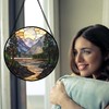 AMDERVEN Stained Glass Window Hanging, Sunset Mountains Lake Tree Sun