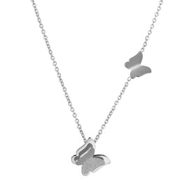 PBAHAUP Steel Butterfly Necklace, Silver Double Butterfly Necklaces, Butterfly Chain Girls, Delicate Clavicle Chain Necklace, Gifts for Girls, Silver