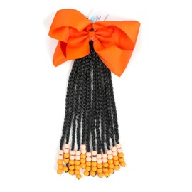 Kids Ponytail With Beads Braids Hair Extension Detachable Synthetic Curly Hairpieces With Bows Protective Easy Hairstyle For Girls Toddlers Children Gift (Box-9inch, Orange Ombre)