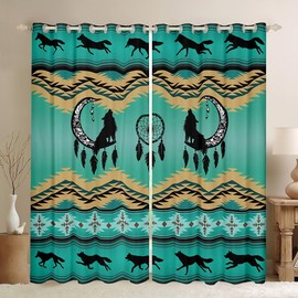 Erosebridal Wolf Curtains & Drapes 84''X84'' Ethnic Tribe Feather Arrow Aztec Window Curtains,Moon Dream Catcher Bohemia Blackout Curtains Indian Geometry Vintage Exotic Wildlife Boho Decor,Green
