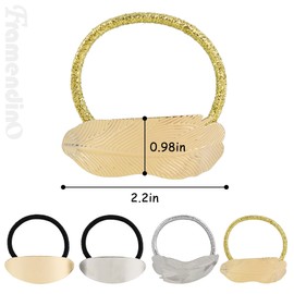 Framendino, 8 Pack Metal Leaf Hair Ties Minimalist Ponytail Holder Ellipse Glossy Elastic Hairtie for Women Gold Silver