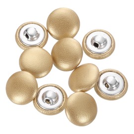 HARFINGTON 10pcs PU Leather Covered Buttons 15mm Diameter Round Aluminum Shank Craft Replacement Sewing Buttons for Clothing Decoration DIY Accessories, Gold