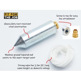 Fit For The Job 2 inch (50mm) Heavy Duty Steel Plumb Bob and Line, 2.5m (8ft), Plumb Line for Wallpaper Hanging, Boxing In Pipes, Bricklaying, Plumb Line and Bob for Perfect Straight Vertical Lines