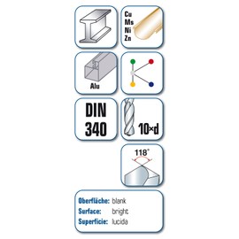 alpen HSS Super Spiralbohrer, lang, DIN 340 RN, Durchmesser 6 mm, L1 139 mm, L2 91 mm, 52800600100