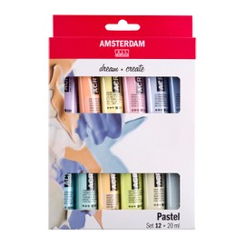 Amsterdam Acrylic Paint Set 12 x 20 ml Soft Pastel Shades - High Colour Power, Even Viscosity, Environmentally Friendly Packaging - For Artists, Hobbyists, Students
