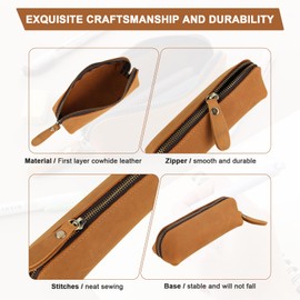 Andibro Genuine Leather Pencil Case, Leather Pencil Pouch Large Capacity, Big Pencil Pouch with Zipper Vintage Pen Bag Fountain Pen Holder for Men Women Businessmen Artists Home Office(Brown)