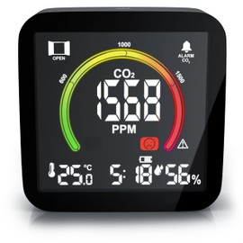 Brandson Air Quality Monitor for Monitoring Indoor Air Quality, Alarm in Poor Air Quality, CO2 Measurement, Air Quality Monitor, Air Quality Monitor, Alarm Clock, Temperature, Time, Humidity