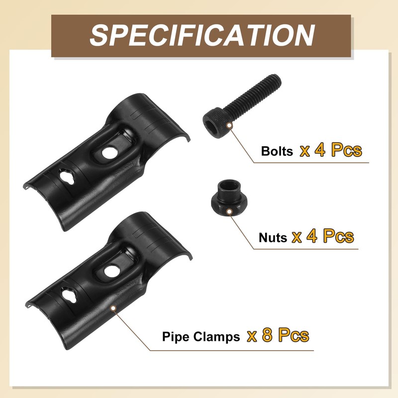 uxcell 4 Pcs End Rail Clamps, 1-1/8" T-shape Pipe Clamp