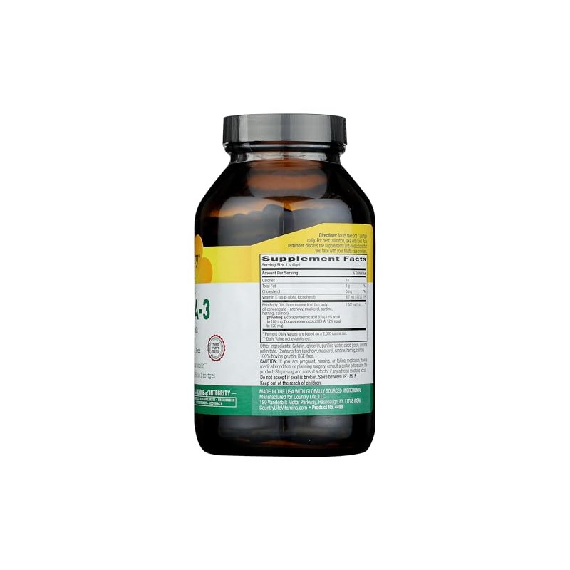Gluten Free, Omega-3, 1000 mg, 200 Softgels by Country Life