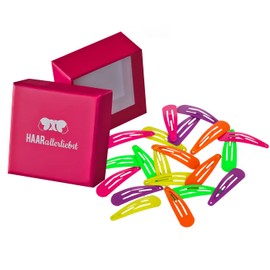 HAARallerliebst Hair Clips Small (Pack of 20 | Neon | 3.9 cm) with Storage Box (Box Colour: Pink)