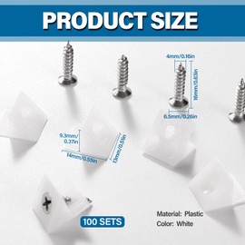 VooGenzek Pack of 100 Wedges of Sagging Drawer Base, Wedges Back Wall Connectors, Fixings of Cabinet Back Wall, Wedges for Drawer, with 100 Pieces Screws, 14 x 13 x 9.3 mm (White)