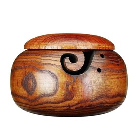 JasCherry Wooden Yarn Bowl, Wooden Yarn Bowl with Lid, Handmade Yarn Bowl, Keep the Yarn Tangle-Free, for Knitting Crochet
