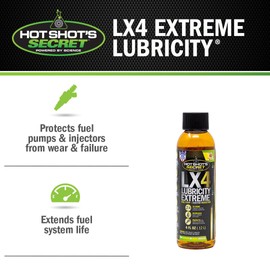 Hot Shot's Secret LX4 Lubricity Extreme – Fuel System Protection – Lubricates and Protects Fuel Pump and Injectors – Prevents Wear and Damage – For Gasoline or Diesel Engines – 4 Oz