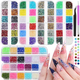 2mm Nail Pearls Rhinestones for Bedazzling Kit, Mixed-Color Jelly Clear AB Rhinestones Decoration Flatback Pearls Nail Accessories with Tweezers and Brush for Nail Art DIY Cap Tumblers Face Makeup