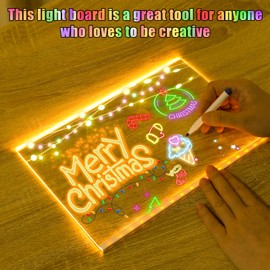 Led Note Board with Colors, Light Up Acrylic Message Board, Acrylic Dry Erase Board with Light, Light Up Drawing Board for Kids and Adults,for Home Office and School (5.9 * 5.9in)