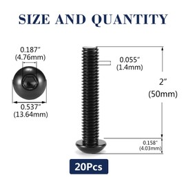 5/16-18 x 2" Button Head Socket Cap Bolts Screws, 20Pcs 304 Stainless Steel 18-8, Allen Hex Drive, Black Oxide by SG TZH(with Hex Spanner)