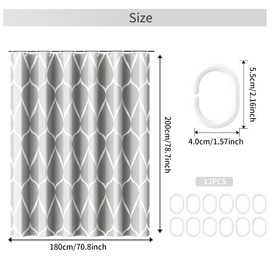 AwmnSrman Shower Curtain - Grey Shower Curtain with 12 Shower Curtains Hooks, Quick-Drying Modern Elegant Design Polyester 180 x 200cm