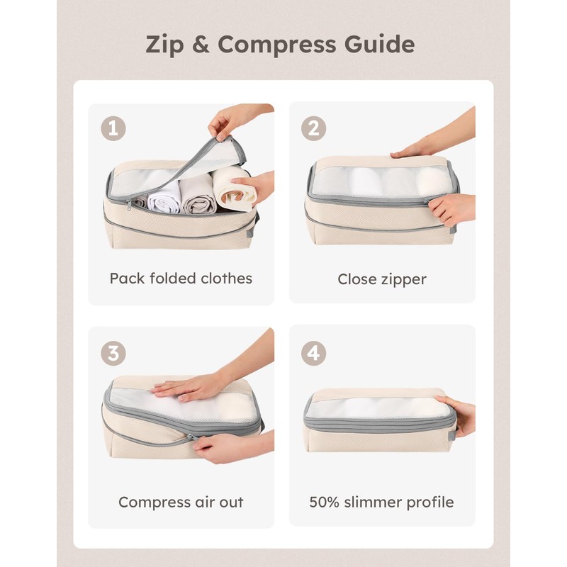 kookoomia 4-Piece Compression Suitcase Organiser Packing Cubes Compression Packing Cube