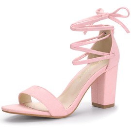Allegra K Women's Tie Up Strappy Heels Light Pink Chunky High Heels Sandal 9 M US