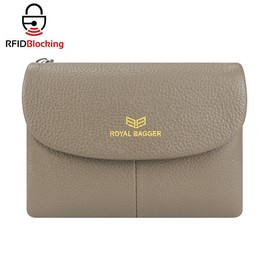 Royal Bagger RFID Blocking Women's Short Wallet Genuine Leather Multi-card Slots Card Holder Trifold Purse Magnetic Opening 2063:_ElephantGrey