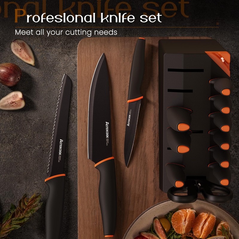 Knife Set, Astercook 15 Pcs Dishwasher Safe Kitchen Knife Set
