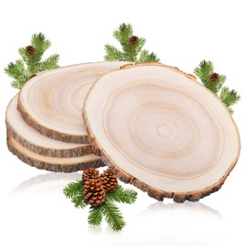 MICHIHOMIE Holzscheiben 4 Stück, 18-20 cm Durchmesser und 15 mm Dicke Baumscheiben Unbehandelte, Baumstamm Scheiben für DIY Basteln, Hochzeit und Weihnachten Deko