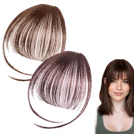 BQRKOTM 2 Colours Clip in Pony Hair Extensions Flat Bang with Temples Real Hair Front Face Fringe Pony Hairpieces Pony Extension for Women Daily Wear