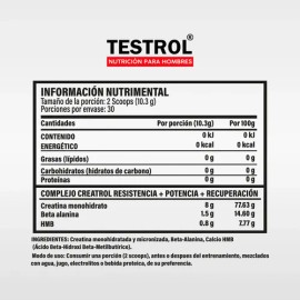 Creatina Platinum Testrol | 30 Servicios Sin Sabor | Carga Muscular y Energía Pura