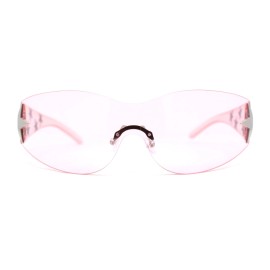 SA106 Rimless Wrap Around Shield Star Shimmer Sparkle Jewel Diva Sunglasses - All Pink