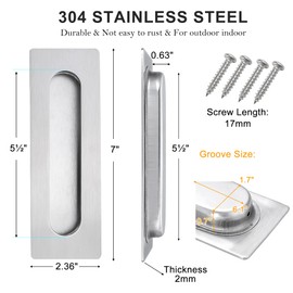 Cozy Tower 7 Inch Recessed Flush Finger Pulls Pocket Door Sliding Door, Sliding Closet Door Pull Barn Door Handles Pocket Door Hardware Brushed Stainless Steel Rectangular (2 Pack)